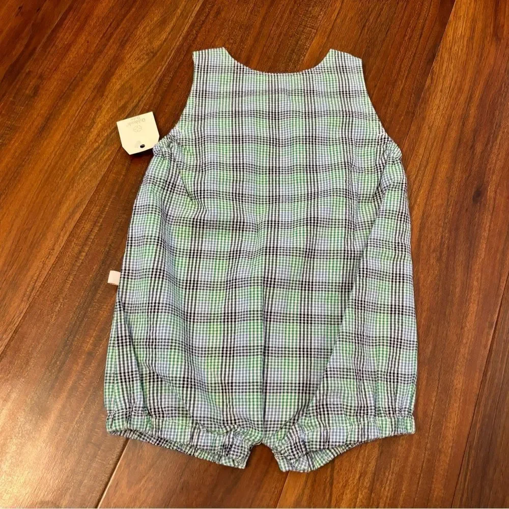OshKosh Baby vintage y2k seersucker embroidered bugs blue/green plaid romper NWT